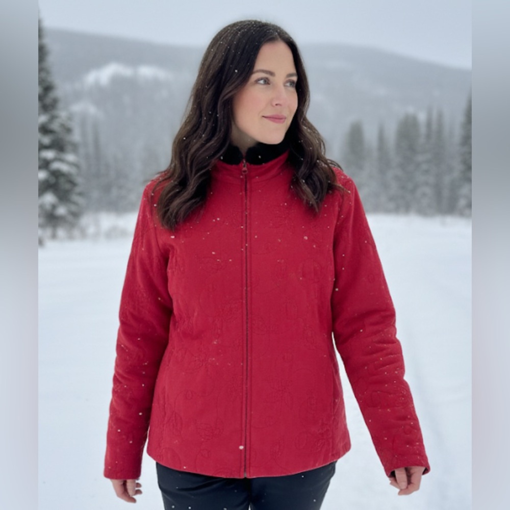 Stylish Red Zip-Up Quilted Jacket Size Medium